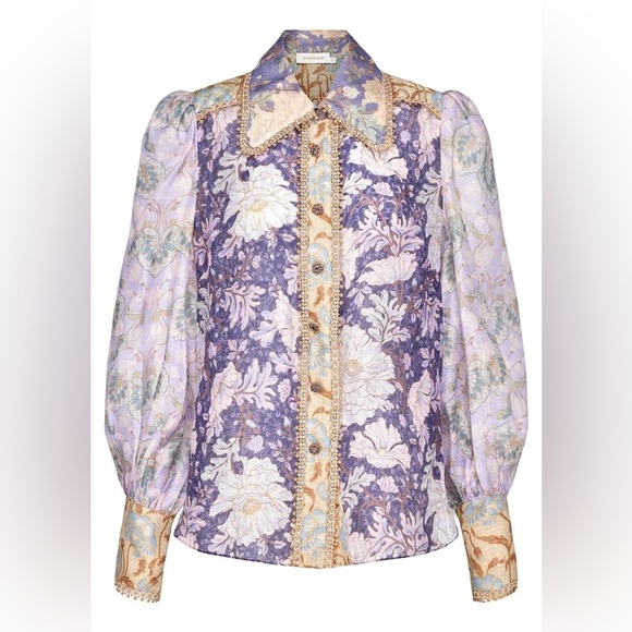 Zimmermann Tops - Zimmermann Purple Celestial Floral Print Linen Blend Blouse Zimmermann 1